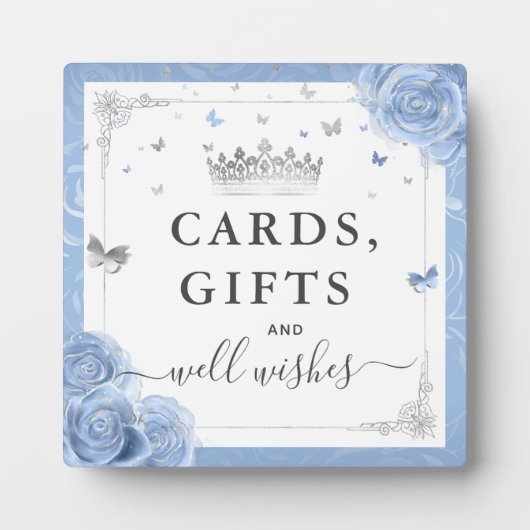 シルバーベビーブルーバラカードギフトと願い フォトプラーク (正面)