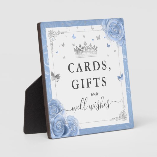 シルバーベビーブルーバラカードギフトと願い フォトプラーク (正面)