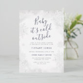 シルバーベビー外は冷たいベビーシャワー 箔招待状 (立ち正面)