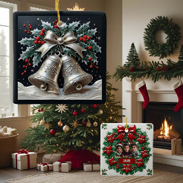 シルバーベルとヒイラギのクリスマス オーナメント(名入れ可能) セラミックオーナメント