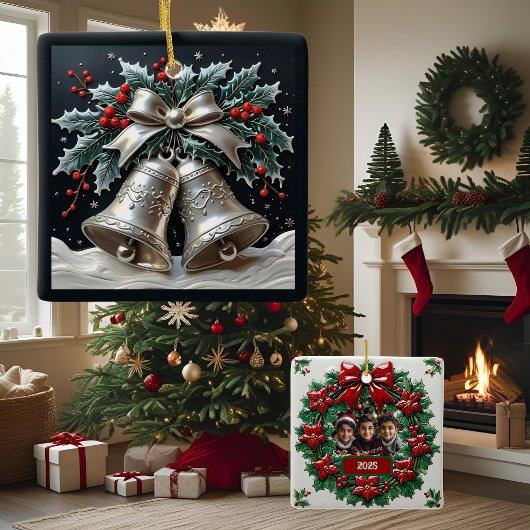 シルバーベルとホリークリスマスカスタマイズ セラミックオーナメント