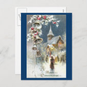 シルバーベルと教会のヴィンテージクリスマス シーズンポストカード (正面/裏面)