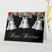 シルバーベルと松ぼっくりのあるホリデーシーズン カード (黄色い花)