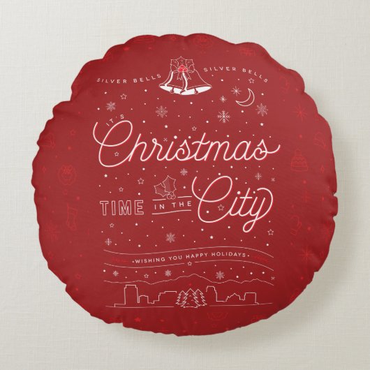 シルバーベルクリスマスラウンド装飾用クッション(赤) ラウンドクッション (正面)