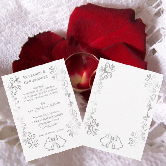 シルバーベルスクロールワークデザインワディング 招待状