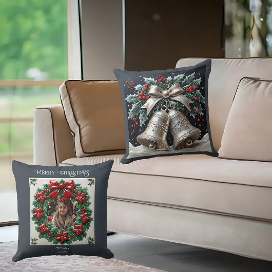 シルバーベルズアンドホリー装飾用クッション クッション