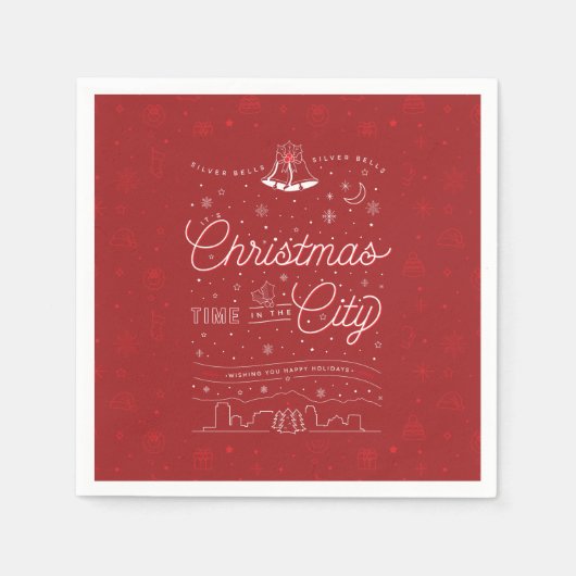 シルバーベルズクリスマスパーティー紙ナプキンス スタンダードカクテルナプキン (正面)
