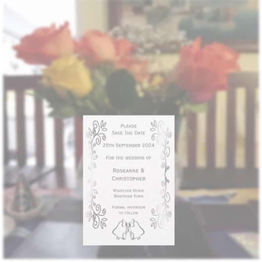 シルバーベルズスクロールワーク結婚デザイン セーブザデート