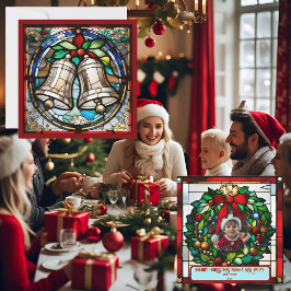 シルバーベルフェイクステンドグラスのクリスマスカード