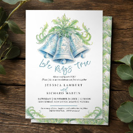 シルバーベルモノグラムの葉の結婚水色 招待状