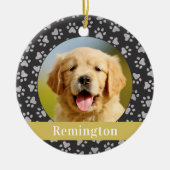 シルバーペットポープリントカスタム金ゴールドドッグ名写真 セラミックオーナメント (正面)