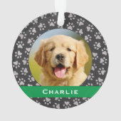 シルバーペットポープリントグリーンカスタムドッグネーム写真 オーナメント (裏面)