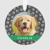 シルバーペットポープリントグリーンカスタムドッグネーム写真 オーナメント (正面)