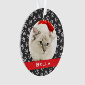 シルバーペットポープリント赤いカスタム猫の名前写真 オーナメント (正面)