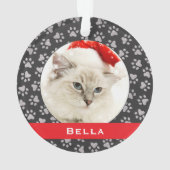 シルバーペットポープリント赤いカスタム猫の名前写真 オーナメント (裏面)