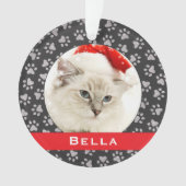 シルバーペットポープリント赤いカスタム猫の名前写真 オーナメント (正面)