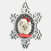 シルバーペットポープリント赤いカスタム猫の名前写真 スノーフレークピューターオーナメント (右)