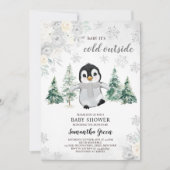 シルバーペ男女兼用ンギン赤ちゃんシャワー 招待状 (正面)