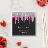 シルバーホットピンクグリッタードリップスブラックキンセアニラ スタンダードカクテルナプキン (インサイチュ)