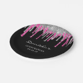 シルバーホットピンクグリッタードリップスブラックキンセアニラ ペーパープレート (アングル)