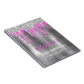 シルバーホットピンクグリッタードリップメタル誕生日 ノートブック (右側)