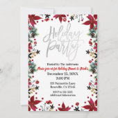 シルバーホリデーパーティポインセチアフローラクリスマス 招待状 (正面)