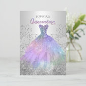 シルバーホログラムグリッタードレスクインセアニラカンス 招待状 (スタンド正面)