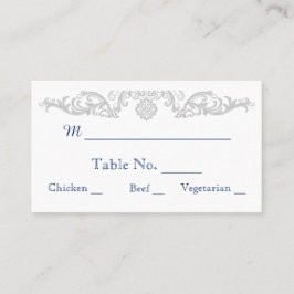 シルバーホワイトとネイビーダマスクの結婚式座席表 プレイスカード