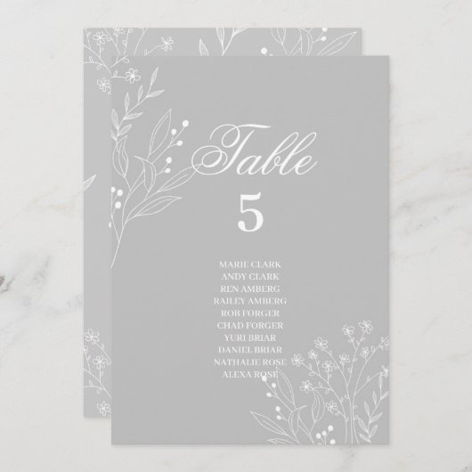 シルバーホワイトのコーナーフローラBohoシーティングチャート 招待状 (正面/裏面)