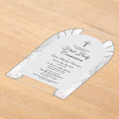 シルバーホワイトアゲート最初の聖餐式の少年 アクリル招待状 (レイダウン)