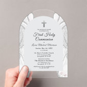 シルバーホワイトアゲート最初の聖餐式の少年 アクリル招待状 (インサイチュ (ポータブル))