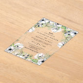 シルバーホワイトアネモネ金ゴールド幾何結婚の アクリル招待状 (レイダウン)