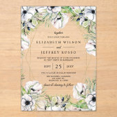 シルバーホワイトアネモネ金ゴールド幾何結婚の アクリル招待状 (正面)