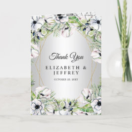 シルバーホワイトアネモネ金ゴールド幾何結婚の サンキューカード