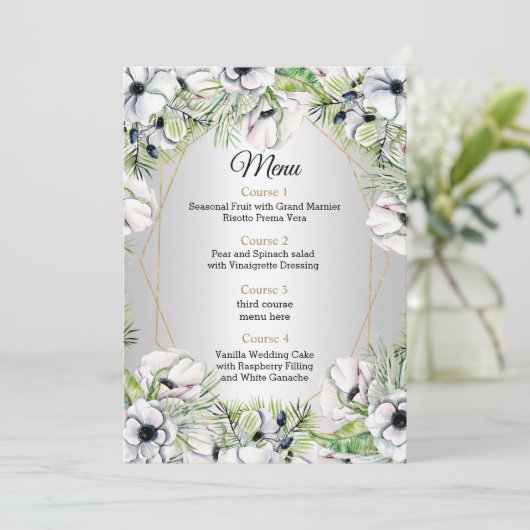 シルバーホワイトアネモネ金ゴールド幾何結婚の メニュー (スタンド正面)