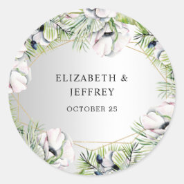 シルバーホワイトアネモネ金ゴールド幾何結婚の ラウンドシール