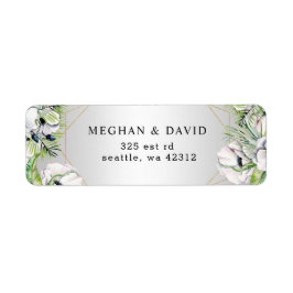 シルバーホワイトアネモネ金ゴールド幾何結婚の ラベル