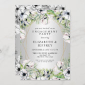 シルバーホワイトアネモン金ゴールド婚約パーティ 招待状 (正面/裏面)