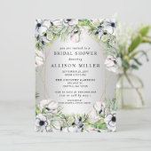 シルバーホワイトアネモン金ゴールド幾何学ブライダルシャワー 招待状 (スタンド正面)