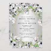 シルバーホワイトアネモン金ゴールド幾何学ブライダルシャワー 招待状 (正面/裏面)