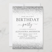 シルバーホワイトエイジ誕生日グリッター モダン 招待状 (正面)