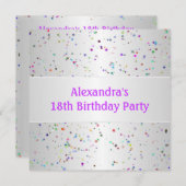 シルバーホワイトカラー紙吹雪18thバースデーパーティー 招待状 (正面/裏面)