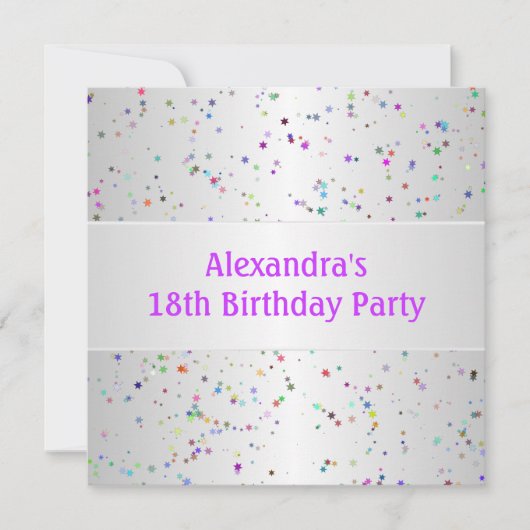 シルバーホワイトカラー紙吹雪18thバースデーパーティー 招待状 (正面)