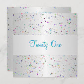 シルバーホワイトカラー紙吹雪21歳の誕生日 招待状 (正面/裏面)
