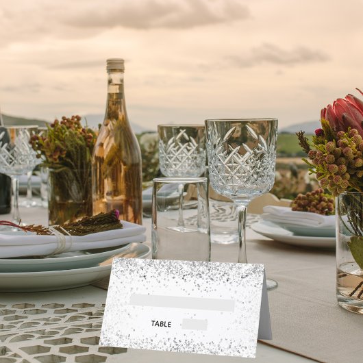 シルバーホワイトグリッターの輝結婚き プレイスカード