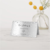 シルバーホワイトグリッターの輝結婚き プレイスカード (裏面)