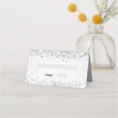シルバーホワイトグリッターの輝結婚き プレイスカード (正面)