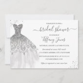 シルバーホワイトグリッター結婚ズドレスブライダルシャワー 招待状 (正面)