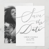 シルバーホワイトスクリプトタイポグラフィ セーブザデート (正面/裏面)