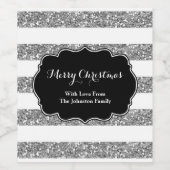 シルバーホワイトストライプクリスマスカスタムワインラベル ワインラベル (シングルラベル)